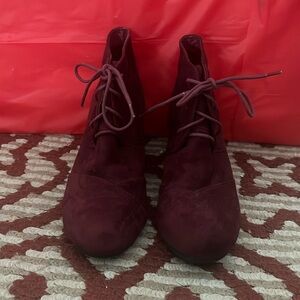 Burgundy colored booties